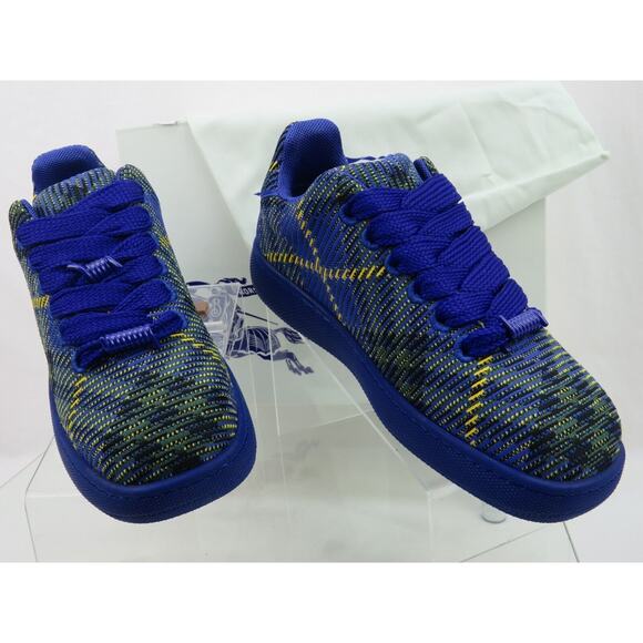 NIB BURBERRY BOX NAVY BLUE CHECK CANVAS LOGO PLATFORM SNEAKERS 8 US 41 ITALY - Picture 9 of 12
